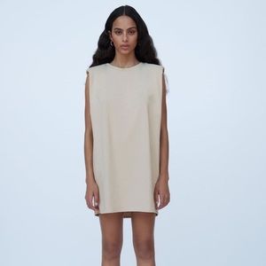 Zara Neutral Cream Sleeveless Shift Mini Dress